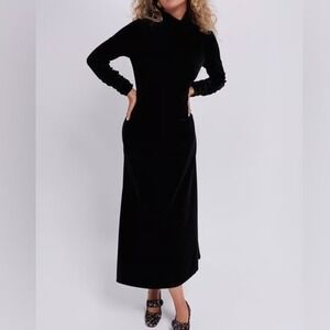 Tuckernuck‎ Pomander Place Black Suzie Velvet Ruched Sleeve Maxi Dress - Medium